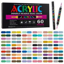 أقلام تلوين أكريليك ذات طرفين فرشاة مزدوجة الألوان، تحكم آلي في الحبر، حبر مائي لتلوين الصخور والخشب والسيراميك والزجاج والحجر والأقمشة، مستلزمات فنية وحرفية للعودة إلى المدرسة