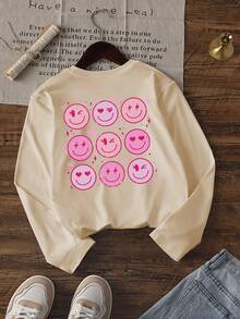1 Stück Valentinstag Mädchen Lässig Pferde Muster Rundhals Langarm T-Shirt, Herbst Studenten Junge Bekleidung Top - Aprikosenfarben - Übersicht 4