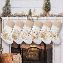 2025 New 6 Pack Christmas Stocking 20" Red Green  Plaid Mix And Match Classic Rustic Farmhouse Country Cotton Fireplace Hanging Xmas Stockings Decorations For Family Holiday Season Decor - Gold - View 9