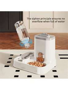 带集成食物盆的自动猫狗饮水机 - 容量 1-10 升，无需电池，现代白色设计，易于清洁和补水 - 耐用的宠物补水解决方案，自动宠物喂食器，时尚的宠物配件，坚固的结构