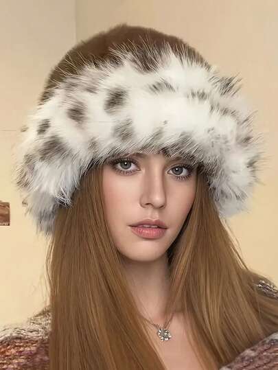 1 Stück Luxus Fellmütze für Damen - Dicke & flauschige mongolische Stil Wintermütze mit Ohrenschutz | Leicht und dehnbar aus Polyester | Maschinenwaschbar Herbstdekoration