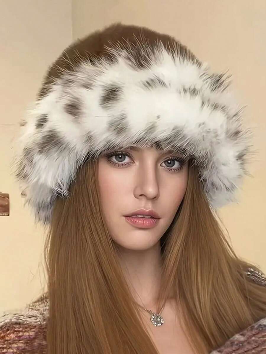 1 件女士奢华蓬松冬帽 - 厚实蓬松的蒙古风格保暖帽，带护耳功能 | 轻质弹力涤纶 | 可机洗秋季装饰
