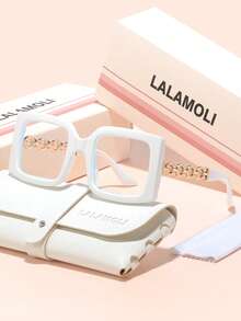 LALAMOLI LALAMOLI Oversized quadratische Brille ohne Sehstärke, Metallkettenbrille, geeignet für den täglichen Gebrauch und als Weihnachtsgeschenk, Cut-Out