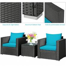 3PCS Patio Rattan Wicker Furniture Set Sofa Table W/Cushion Turquoise - 預設 - 查看 8