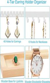 Giá đỡ trang sức, Hộp đựng trang sức, Giá đựng bông tai 4 tầng Lengnoy với 48 lỗ và 6 móc, Hộp gỗ đựng vòng cổ, vòng tay, bông tai, nhẫn, Màu trắng, Đồ dùng cần thiết khi đi du lịch, Du lịch, Ngày Valentine, Trang trí phòng, Đồ dùng cần thiết trong túi xách, Túi trang điểm cho nữ, Vật dụng cần thiết trong túi xách, Đồ dùng cần thiết khi đi du thuyền, Túi xách hàng hiệu, Đồ cơ bản, Đồ dùng trang điểm, Phòng, Túi trang điểm dễ thương - Màu B - Xem 5