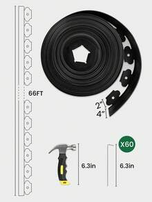 Borde de jardín flexible de 4 pulgadas de altura con picos de anclaje de acero galvanizado y kit de borde de césped para cama de flores, camino, proyecto de paisajismo, negro - Negro - Ver 12