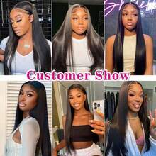 戴上即走无胶假发，真人发丝，预剪，4x4 直发蕾丝前假发，女士真人发丝假发，无胶，高清蕾丝前扣，可直接戴，180% 密度，自然黑色 - 黑色 - 查看 2