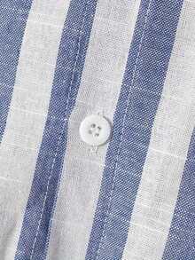 Camisa casual de manga larga con botones y cuello a rayas para hombre, versátil para cita, playa, vacaciones, regalo - Azul y blanco - Ver 4