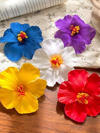 5 st. hårspännen med hawaiianska blommor, hårspännen med konstgjorda tropiska blommor och hibiskus för kvinnor, för strandfest, bohemisk stil, mode, elegant, minimalistisk, enfärgad, lämplig för vardag, vardag, fest, pendling, semester, knut, hästsvans, ansiktstvätt, smink, outfitaccessoarer, hårspännen, hårspännen, håraccessoarer