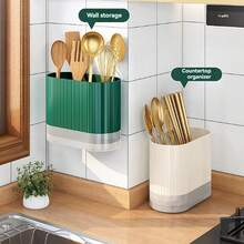 1pc Multi-Function Kitchen Utensil Rack, Wall-Mounted Or Freestanding Cutlery Holder, Plastic Lightweight Caddy, Kitchen Storage Accessory Kitchen Items Kitchen Accessories Kitchen Tools - Multicolor - View 9