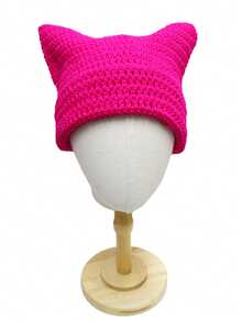 1pc Unisex Hand Knitted Cute Striped Cat Ear Beanie Hat, Autumn Winter Warm Ear Protective Handmade Striped Ski Mask Street Fashion Hip-Hop Couple Headwear - Multicolor - View 53