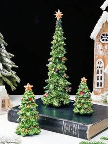 1 szt. Kreatywna, śliczna, zielona choinka na biurko, powierzchnia pokryta brokatem, błyszcząca choinka. Kolorowy materiał żywiczny, ręcznie malowany, nadaje się do dekoracji wnętrz na Boże Narodzenie, dekoracji witryn sklepowych, osobistych prezentów, zimowych dekoracji pokoju, świątecznych dekoracji domu, świątecznych prezentów, świątecznych dekoracji