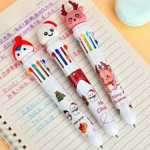 Christmas Snowman Cute Winter Cute Creatures With Christmas Elements Press Ten Color Ballpoint Pen Cartoon Account Pen Winter New Year Gift Christmas Gift, New Year Gift [Color Pattern Random]