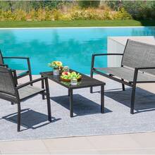 Devoko 4 Pieces Patio Furniture Set Outdoor Garden Patio Conversation Sets Poolside Lawn Chairs With Glass Coffee Table Porch Furniture (Black) - 灰色 - 查看 5