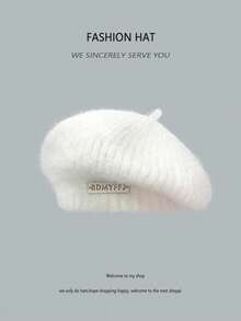 1pc Women's Mohair Beret Hat, New Arrival Winter Japanese Style Versatile Large Circumference Gray Knitted Artist Cap - Multicolor - View 12