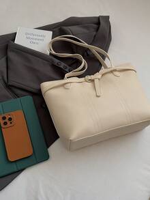 Women's Large Capacity Tote Bag, Suitable For Daily Commute, Autumn/Winter - Beige - View 7