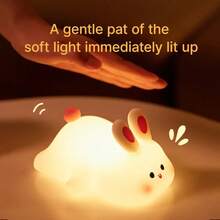 Cute Bunny Nursery Light, Easter Rabbit Squishy Silicone Touch Night Lamp Rechargeable, Kawaii Animal Toddler Room Decor Table Lamp, Child Girl Women Birthday Gift - 大臉兔 - 查看 6