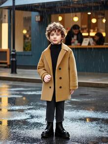 Autumn/Winter Fashion British Style Solid Color Lapel Coat Jacket For Big Kids Boys, Children Long Wool Overcoat - Khaki - View 2