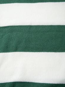 Seasonal New Striped Minimalist Drop Shoulder Crew Neck Long Sleeve Casual Loose Knit Pullover Unisex Top - Green - View 6