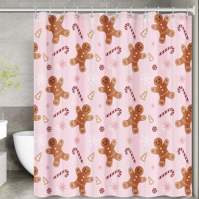 Hot Christmas New Arrival Christmas Shower Curtain Set Cortinas De Baño: Christmas Decorations For Home, Pink Cute Gingerbread Man Candy Cane Shower Curtain Bathroom Set Baño Accesorios Bathroom Accessories With 12 Hooks, Winter Merry Christmas Fabric Bath Shower Curtain For Bathroom Decorations Home Indoor Decor, Apartment Essentials Bathroom Decor Room Decor Home Decor Dorm Essentials College Room Christmas Decoration Festival Decor Room