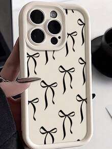 Bowknot Simple Groove Black Painted Protective Phone Case Compatible With IPhone 16/IPhone 15/XR/IPhone 16 Pro Max/7P 8P/P12 Pro Max/P13 Pro Max/P14 Pro Max/P13/P14/P11/P12/P14, Cute & Fashionable Thick Soft Anti-Fall Phone Cover For XS/S/XS Max/7 8 GES2