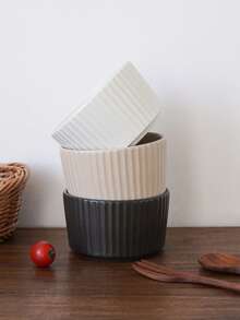 1pc Minimalist Striped Ceramic Bowl, Layered-Stripe Yoghurt Bowl, Salad Bowl, Fruit Bowl, Pudding Dessert Bowl. Suitable For Everyday Household Tableware, Dessert Cake Baking Bowl, Oatmeal Yoghurt Bowl. Ideal As A Gift Or Festive Decoration.