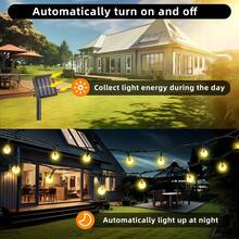 1 Pack Of 22 Meters/72 Feet 200 LED Beads Solar Outdoor Lights, 8 Light Flashing Modes, IP65 Waterproof Design, Multi-Color/Warm Color, Suitable For Garden, Home, Festival, Bedroom Hanging Arrangement, Christmas Decoration, Halloween Decoration - Ánh sáng ấm áp - Xem 5
