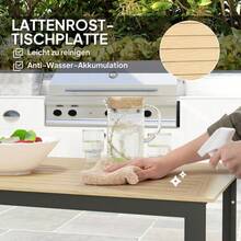 Gartentisch Metall 175x78 cm Wetterfest Balkontisch mit Holzoptik, Lamellendesign Buffettisch Campingtisch für 6 Personen Terrassentisch Outdoor Esstisch für Garten, Terrasse Balkon Schwarz