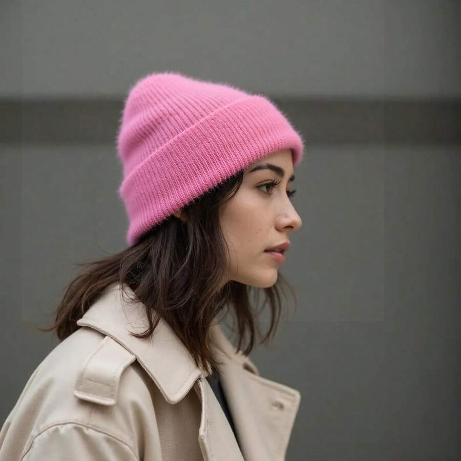 1pc Solid Color Casual Acrylic Faux Fur Winter Beanie Hat For Women, Autumn/Winter