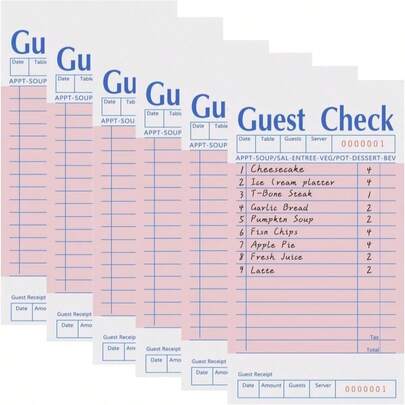 6 Pack Pink Guest Checks Books For Servers, Server Note Pads, Waiter Checkbook, Waitress Notepad For Restaurants Supplies, Order Pad Paper Checks 50 Sheets/Pack, 300 Total Tickets