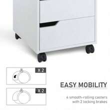 THE 3 Drawer Mobile File Cabinet, Vertical Filing Cabinet With Wheels Home Office, White - White - View 7