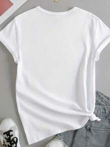 90s Music T-Shirts, R&B Style Women's Casual, Women's Casual Shirts, Women's T-Shirts, Women's Fall Clothing, Tops - 白色 - 查看 3