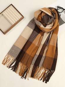 1pc Elegant Vintage Classic Plaid Faux Cashmere Scarf, Warm And Windproof, Suitable For Outings, Commuting, Campus, Formal Events, Outdoor, Travel And Photography, Fashionable And High-End, Versatile Clothing Accessory