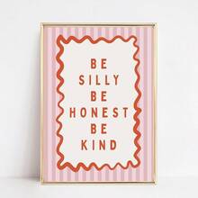 1幅复古粉色帆布墙画，印有“保持童真，诚实待人，善良待人”字样，复古条纹海报，少女风装饰，适合婴儿房、公寓、儿童房，可作为送给她的礼物，可选无框或有框。 - 彩色 - 查看 3