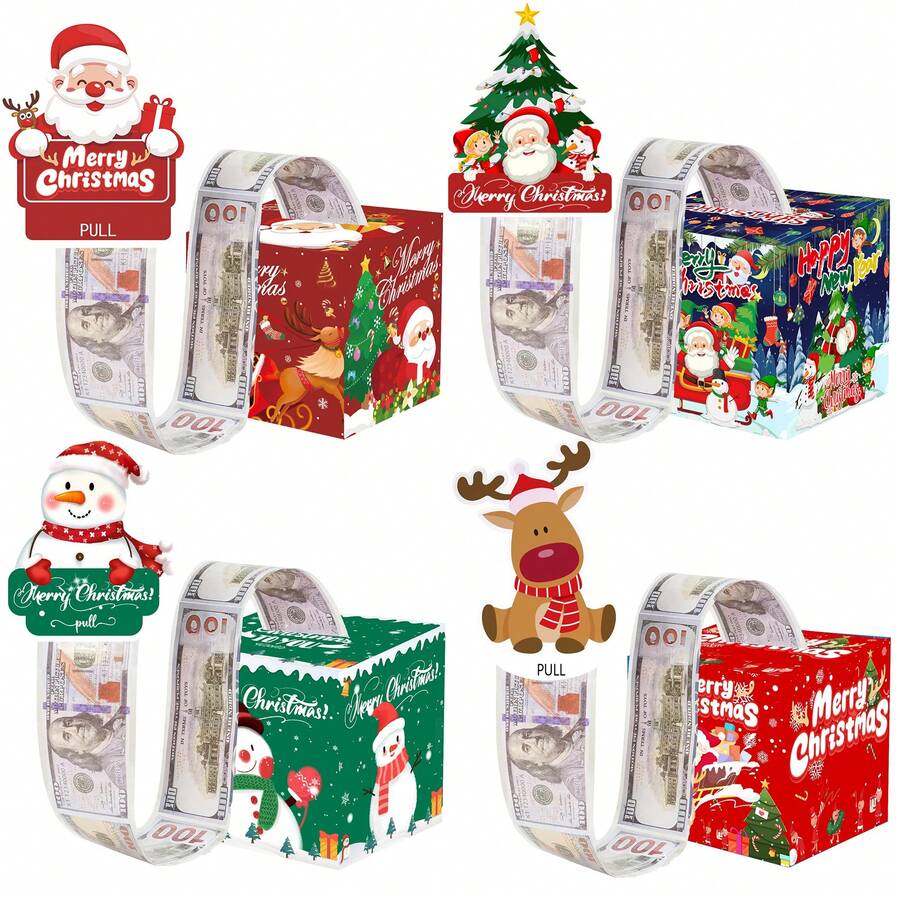 1pc/2pcs/6pcs Christmas Money Box Collection With Santa And Friends For Holiday Party Decorations Gift Exchange Cash Box Festival Ornament