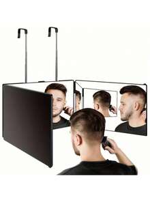 Espelho Triplo - Vidro Genuíno | Espelho Triplo para Cortes e Penteados | Ferramenta de Corte de Cabelo DIY para Aparar, Cortar ou Raspar a Cabeça e a Nuca em Casa | Ajustável, Portátil, Penteado Sem Esforço - Espelho de Maquiagem Triplo Multifuncional, Adequado para Homens e Mulheres - Perfeito para Maquiagem, Penteados, Edição Preta | Design Mãos Livres | Barato | Ótimo para Presentear | Maquiagem | Ferramentas de Maquiagem | Presentes Baratos | Presentes para Mulheres | Presentes de Natal