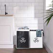 Reusable Recycling Bags For Kitchen & Home - High-Quality Trash Sorting Organizer With Double-Stitched Handles, Foldable Design For Indoor/Outdoor Use, Indoor Waste Sorting, Recycling Bin Design, Sturdy Handle Straps .4set