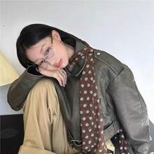 1pc Brown Polka Dot Printed Silk Scarf, Versatile Ribbon Neck Tie, Women 2025 New Fashion Headband, Neck Wrap, Suitable For Daily Wear For Dress