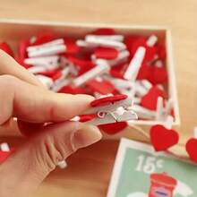 10pcs Red Heart Clips, Wooden Love Heart Shaped Clothespins For Photo Paper Notes Memo Clips, Mini Clothespins For Home Wedding Decoration Stationery