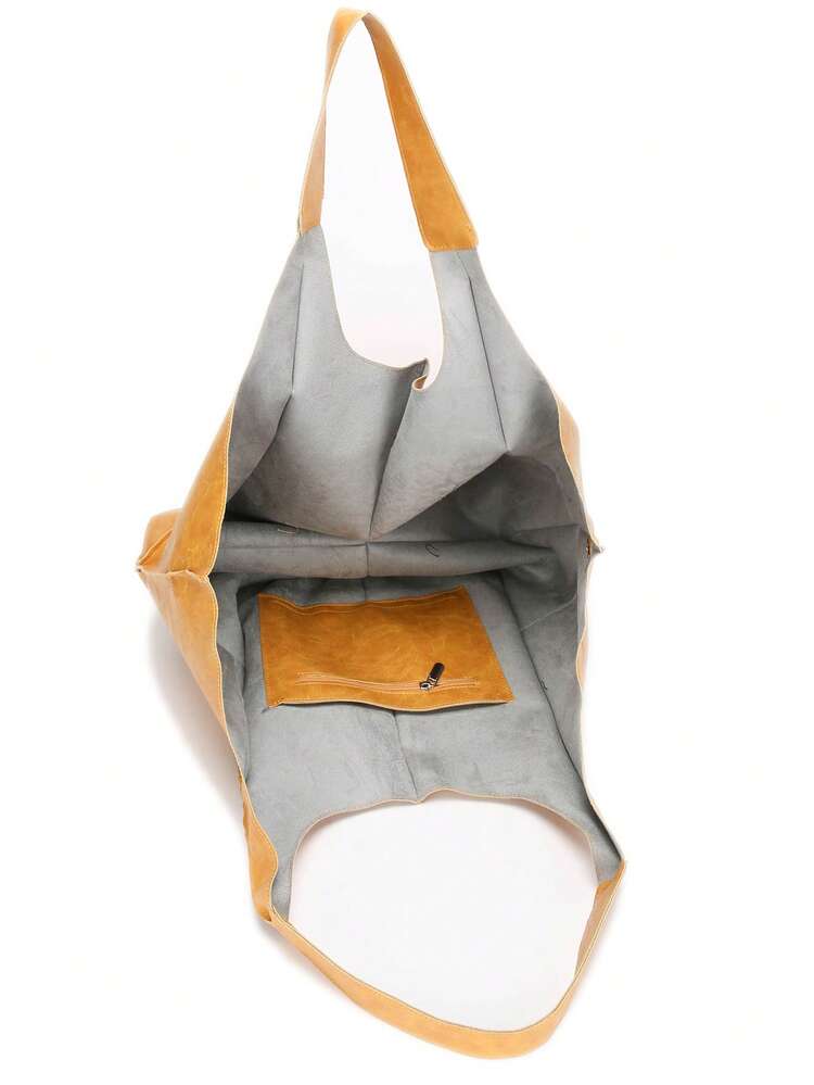 Large Capacity Tote Bag, Retro Style Faux Leather Handbag With Front Pocket For Work & Travel - Multicolor - View 7