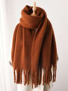 1pc Modern Minimalist Solid Color Fluffy Tassel Warm And Comfortable Shawl Scarf For Women, Suitable For Daily Outings, Commuting, Parties, Leisure, Balls, And Other Occasions, Fashionable And Elegant Women's Accessory - Army Green - View 18