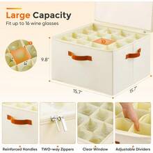 Wine Glass Storage Box With Dividers 2 Pack Glassware Storage Containers Stemware Storage Cases Holds 32 Wine Glasses Stackable Crystal Storage Containers With Clear Cover For MovingBeige - Beige - View 3