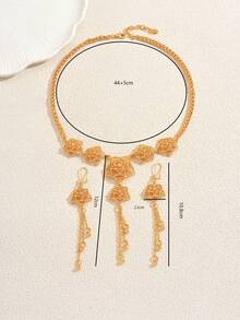 3 Stücke Braut Blumen Quasten Halskette und Ohrringe Schmuckset, eleganter Stil für Hochzeit und Bankett