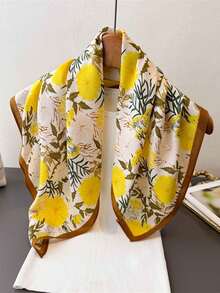 1 pieza Pañuelo cuadrado de seda sintética con cadena metálica, pañuelo para el cuello de mujer, esencial para primavera/verano, se puede usar como corbata para el pelo, accesorio para el cabello, pañuelo de cuello de moda