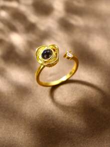 1pc Customized Photo Projection Ring For Women, Charming Personalized Bohemian Style Sunflowers With Picture Projection Ring For Summer Beach Vacation Jewelry, Couple Proposal Ring Wedding Season Gift, Mother's Day Gift For Mom, Thanksgiving Anniversary Commemorative Gift,Adjustable Photo Couple Ring For Your Loved One, Anniversary Gift, Valentine's Day Gift, Memorial Jewelry