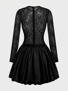 镂空透视性感复古蕾丝边夜店派对连衣裙 - 黑色 - 查看 10