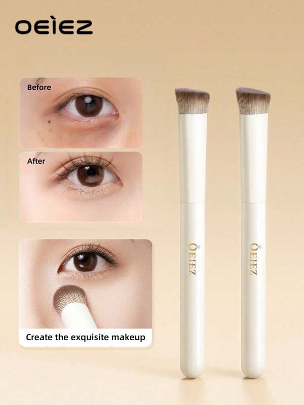 OEIEZ Pinceau correcteur pour le contour des yeux, mini pinceau plat et incliné de type kabuki pour le contour du nez. Idéal pour camoufler, estomper, fixer et lisser avec des poudres, liquides et crèmes cosmétiques. Petit pinceau de maquillage professionnel pour la base de teint.
