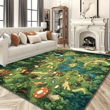1 Piece 850gsm Soft Thick Lightweight Carpet - Forest Animal Pattern, INS Style, Machine Washable Non-Slip Durable Polyester Fiber Backing, Large Size Up To 2.16 Square Meters, Suitable For Bedroom, Living Room, Holiday Decoration, Bedroom Area Rug - Multicolor - View 4