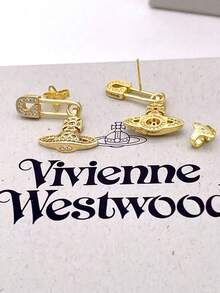 Vivienne Westwood 女士时尚水晶耳环，适合日常佩戴 - 金色 - 查看 4