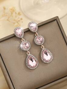 1 Pair Bohemia Style Metal Rhinestone Studded Fashionable Versatile Luxury Earrings - Baby Pink - View 5